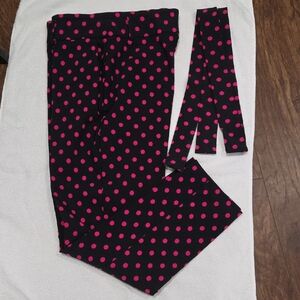 Jules & Leopold Tie Front High Waist Stretchy Black Pants & Pink Polka Dots (LG)